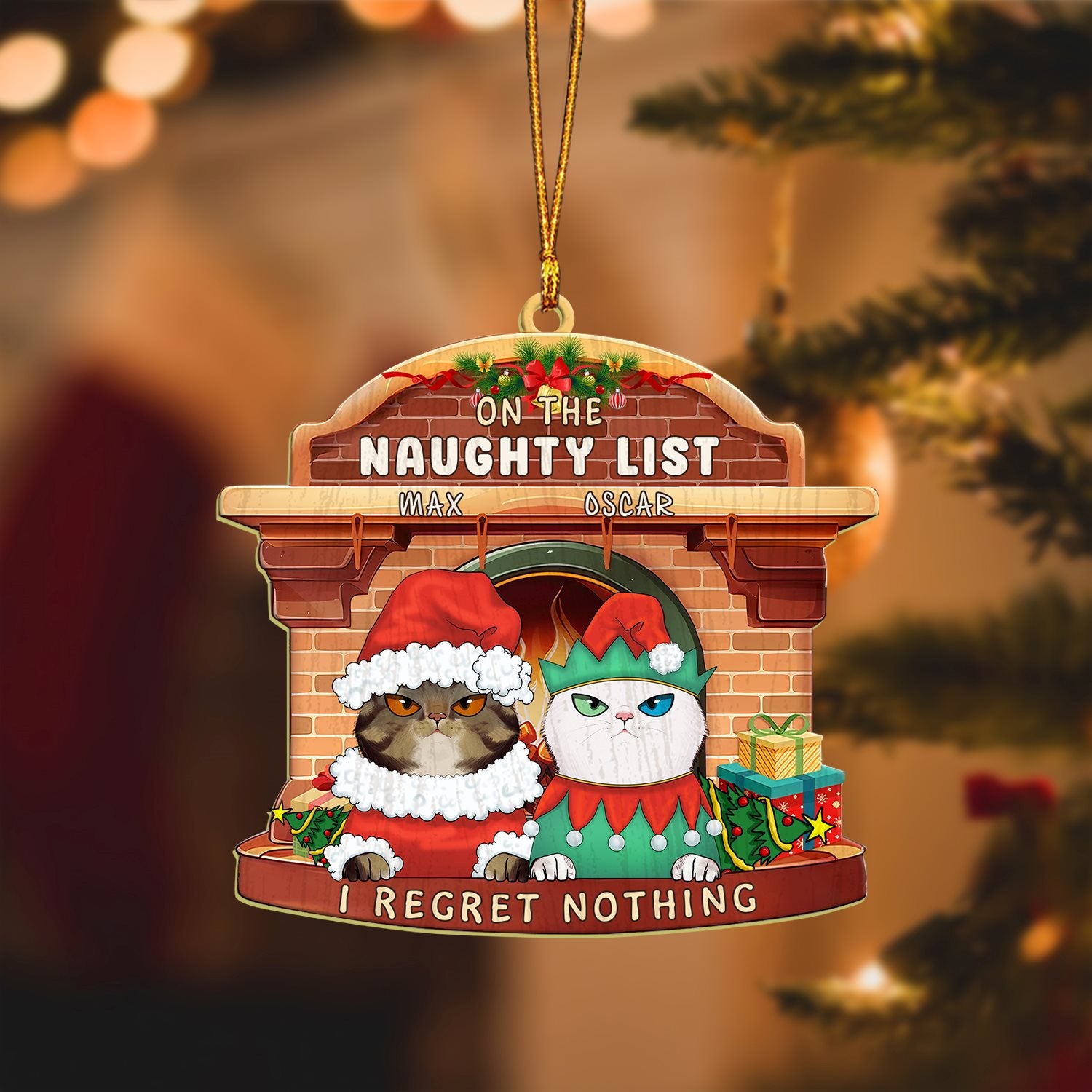 Personalized Silver Ornament Tan And White Striped Cat