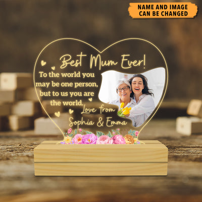 Best Mum Ever Mother Personalized Plaque LED Night Light, Mother’s Day Gift for Mom, Mama, Parents, Mother, Grandmother - LP005PS02