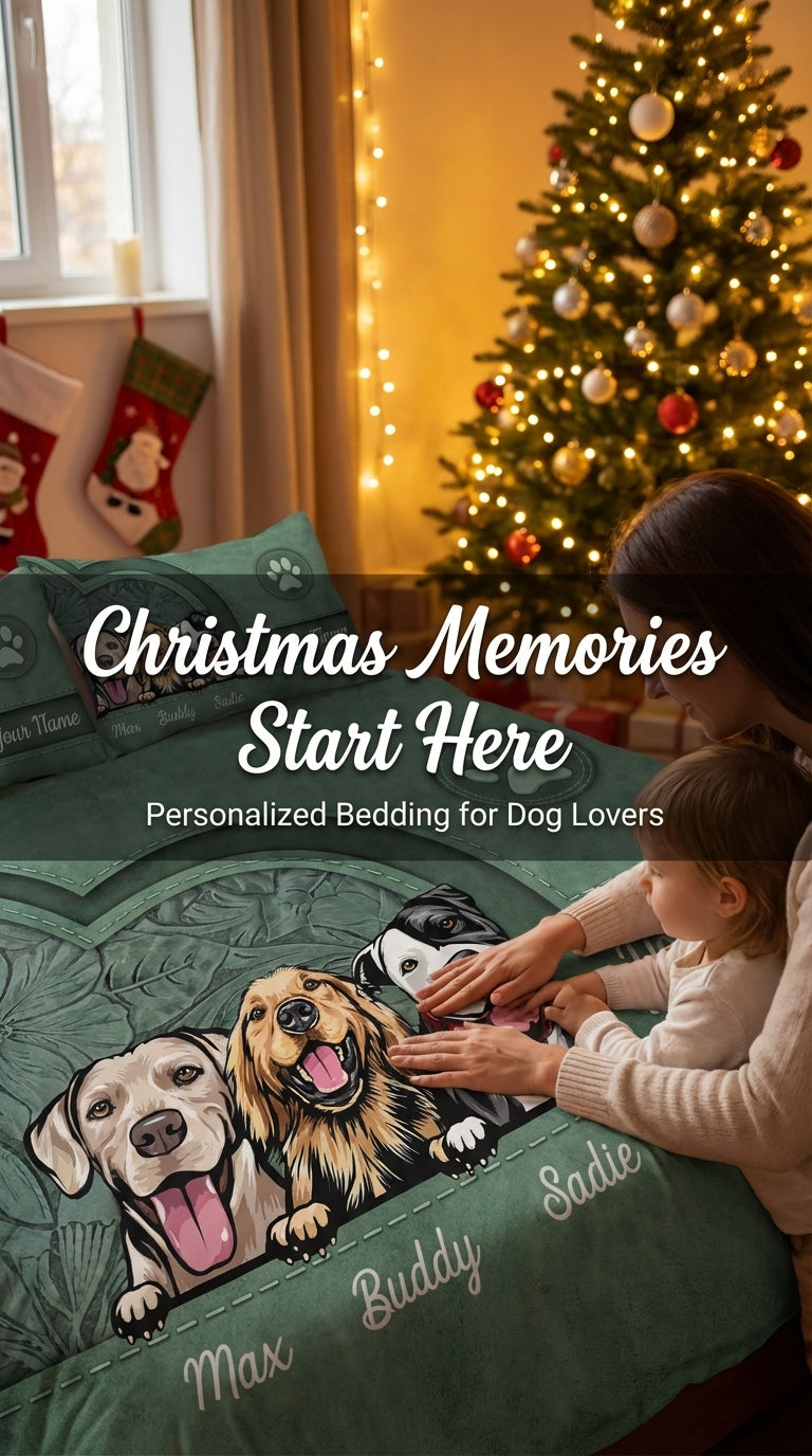 Dog Personalized Bedding Set, Personalized Gift for Dog Lovers, Dog Dad, Dog Mom - BD146PS05re