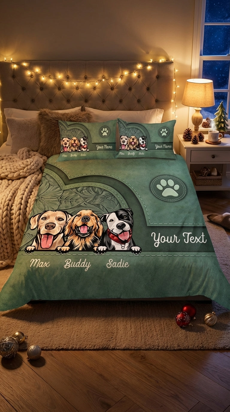 Dog Personalized Bedding Set, Personalized Gift for Dog Lovers, Dog Dad, Dog Mom - BD146PS05re