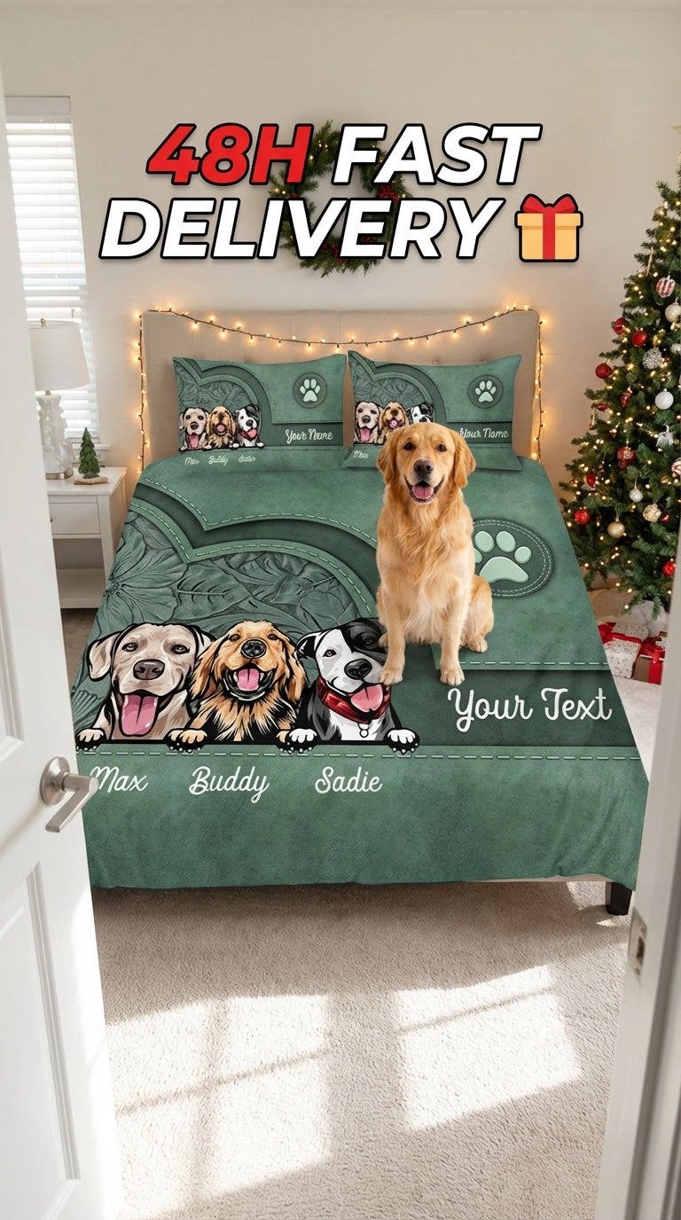 Dog Personalized Bedding Set, Personalized Gift for Dog Lovers, Dog Dad, Dog Mom - BD146PS05re