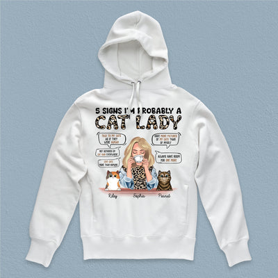 5 Sign I'm Probably A Cat Lady Personalized Shirt, Personalized Gift for Cat Lovers, Cat Mom, Cat Dad - TS267PS02 - BMGifts