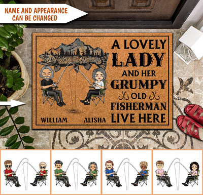 A Lovely Lady And Her Grumpy Old Fisherman Live Here Personalized Doormat - DM053PS02 - BMGifts