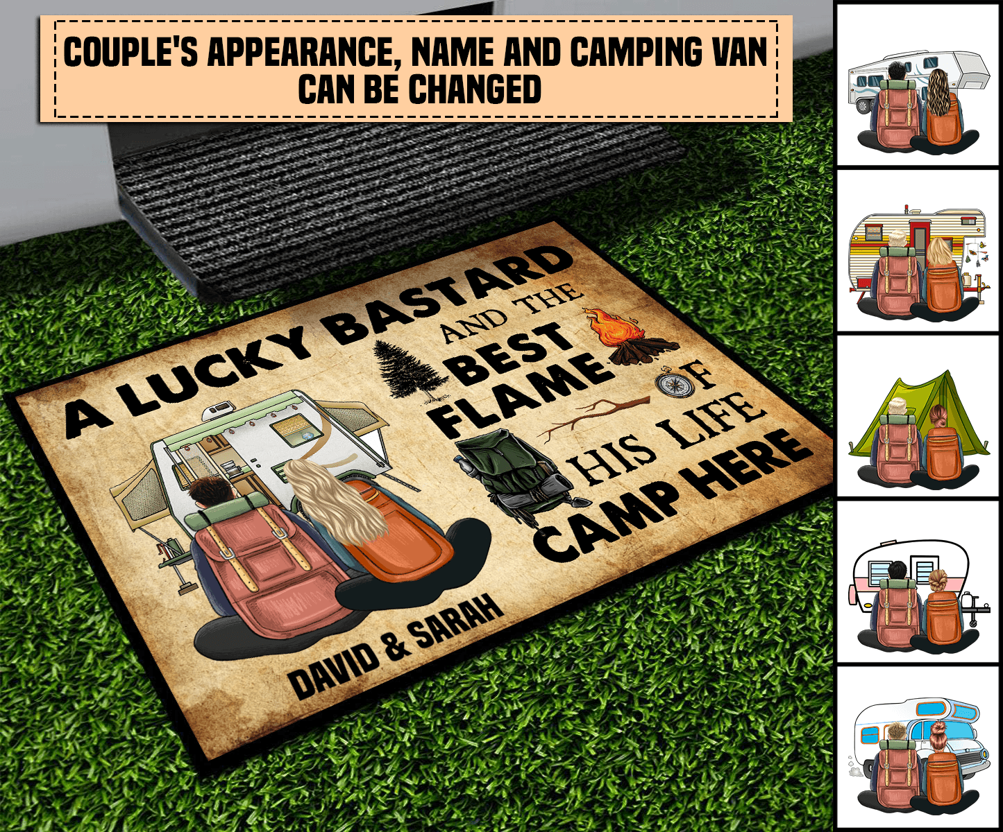 A Lucky Bastard Camping Personalized Doormat, Personalized Gift for Camping Lovers - DM026PS05 - BMGifts