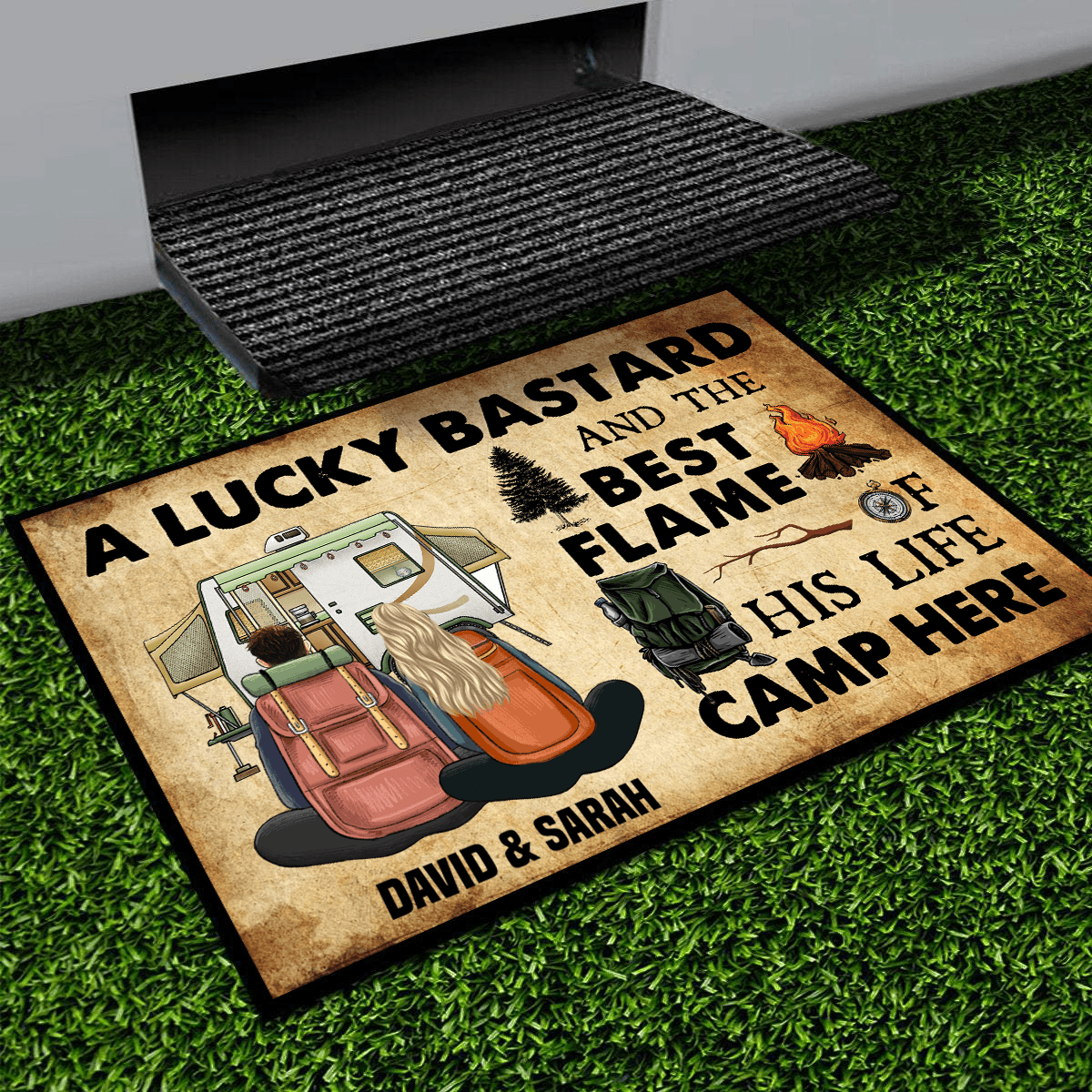A Lucky Bastard Camping Personalized Doormat, Personalized Gift for Camping Lovers - DM026PS05 - BMGifts