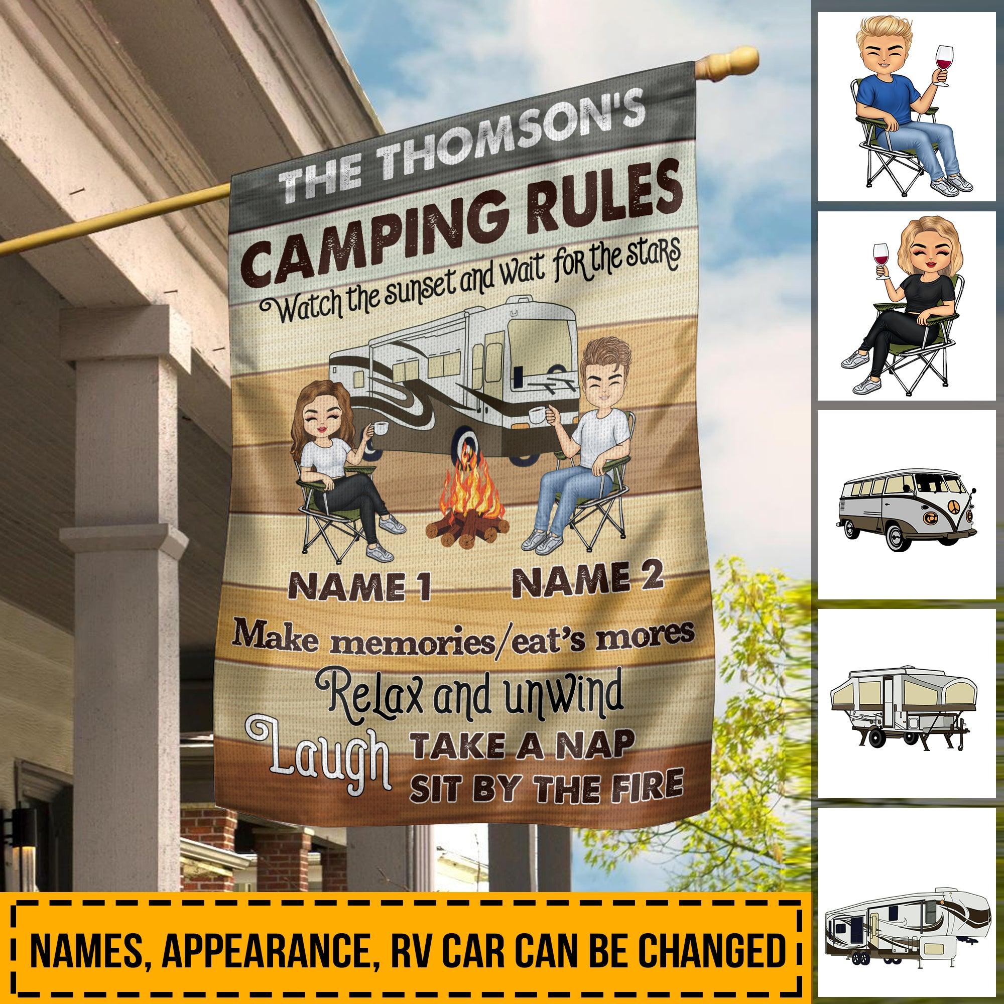 Camping Rules Personalized Garden Flag, Personalized Gift for Camping Lovers - GA004PS01 - BMGifts