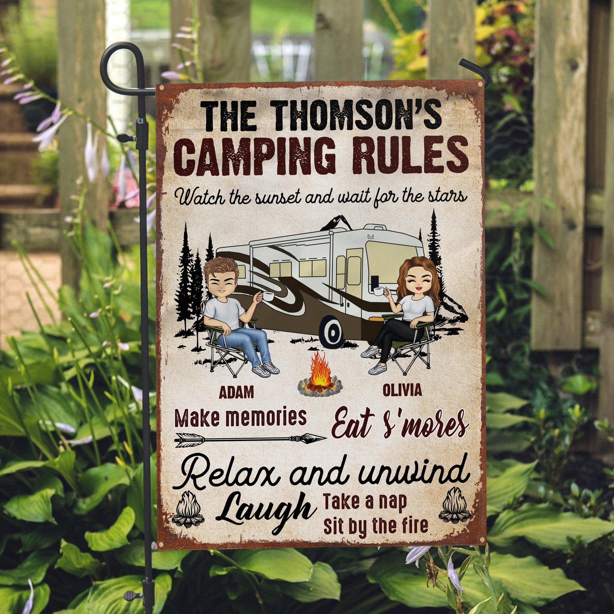 Camping Rules Personalized Garden Flag, Personalized Gift for Camping Lovers - GA009PS01 - BMGifts