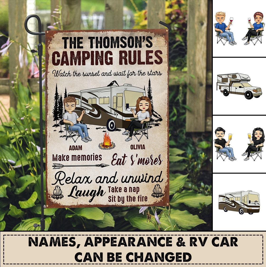 Camping Rules Personalized Garden Flag, Personalized Gift for Camping Lovers - GA009PS01 - BMGifts