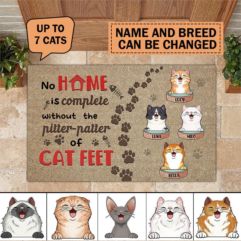 Cat Home Is Complete Personalized Doormat, Personalized Gift for Cat Lovers, Cat Mom, Cat Dad - DM007PS08 - BMGifts