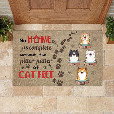 Cat Home Is Complete Personalized Doormat, Personalized Gift for Cat Lovers, Cat Mom, Cat Dad - DM007PS08 - BMGifts