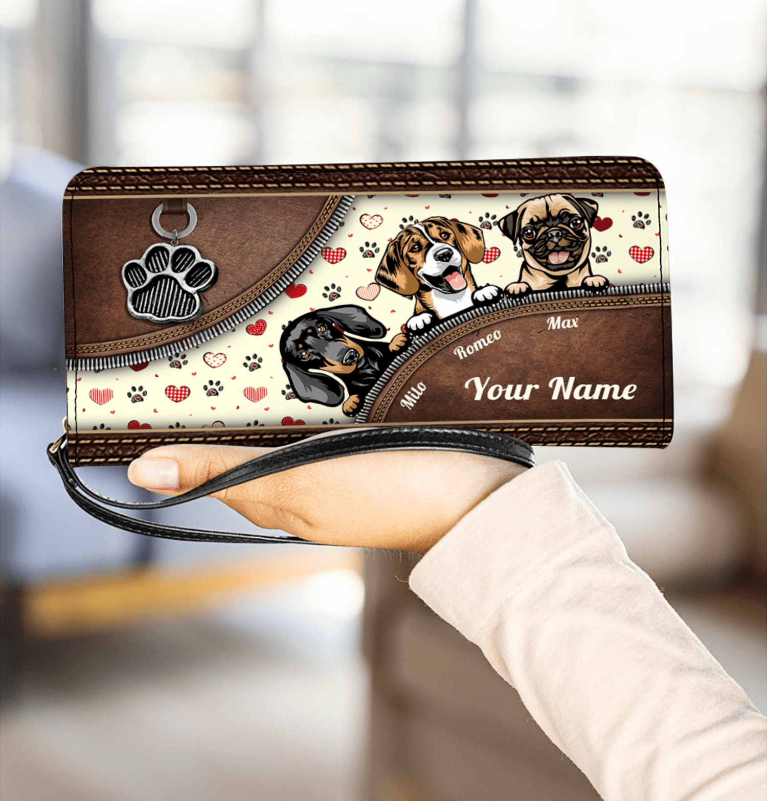 Dog Heart And Paw Pattern Personalized Clutch Purse Personalized