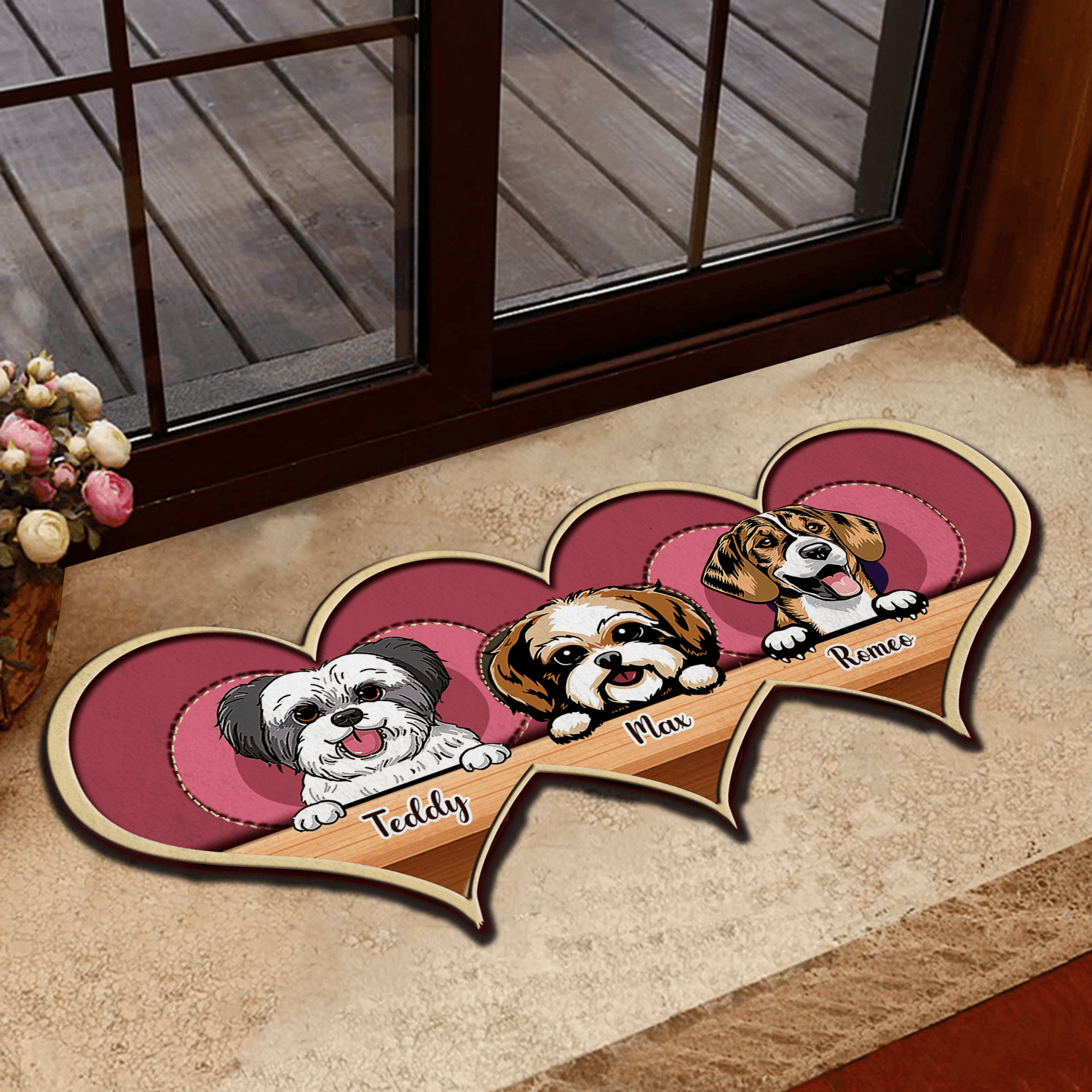 Dog Pink Hearts Personalized Custom Shaped Doormat, Personalized Gift for Dog Lovers, Dog Dad, Dog Mom - CD034PS07 - BMGifts