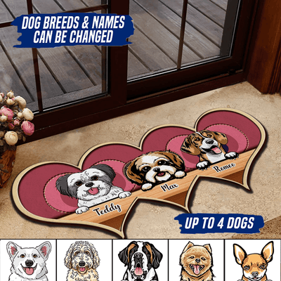 Dog Pink Hearts Personalized Custom Shaped Doormat, Personalized Gift for Dog Lovers, Dog Dad, Dog Mom - CD034PS07 - BMGifts