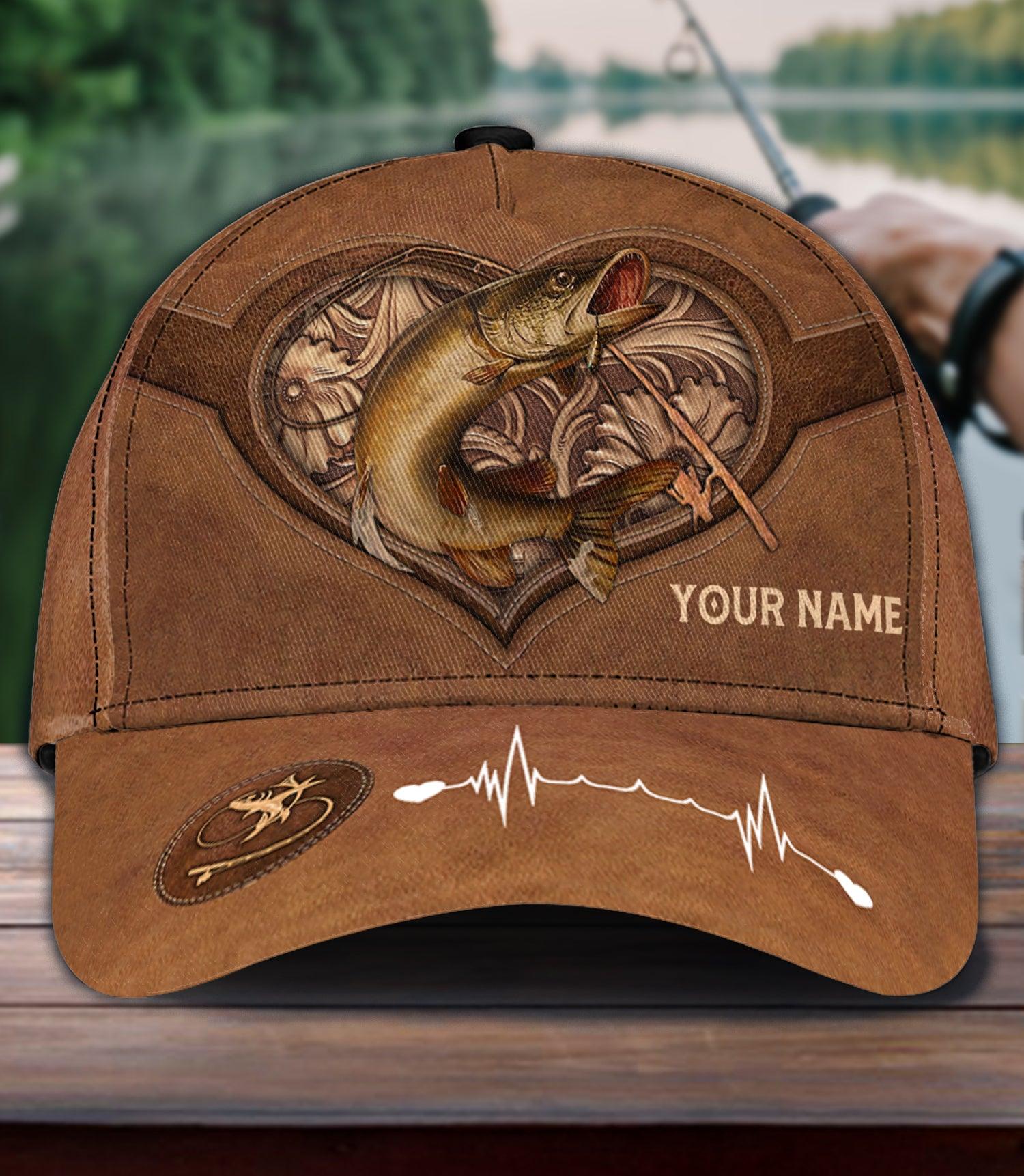 Fishing with Leather Pattern Personalized Classic Cap, Personalized Gift for Fishing Lovers - CP080PS01