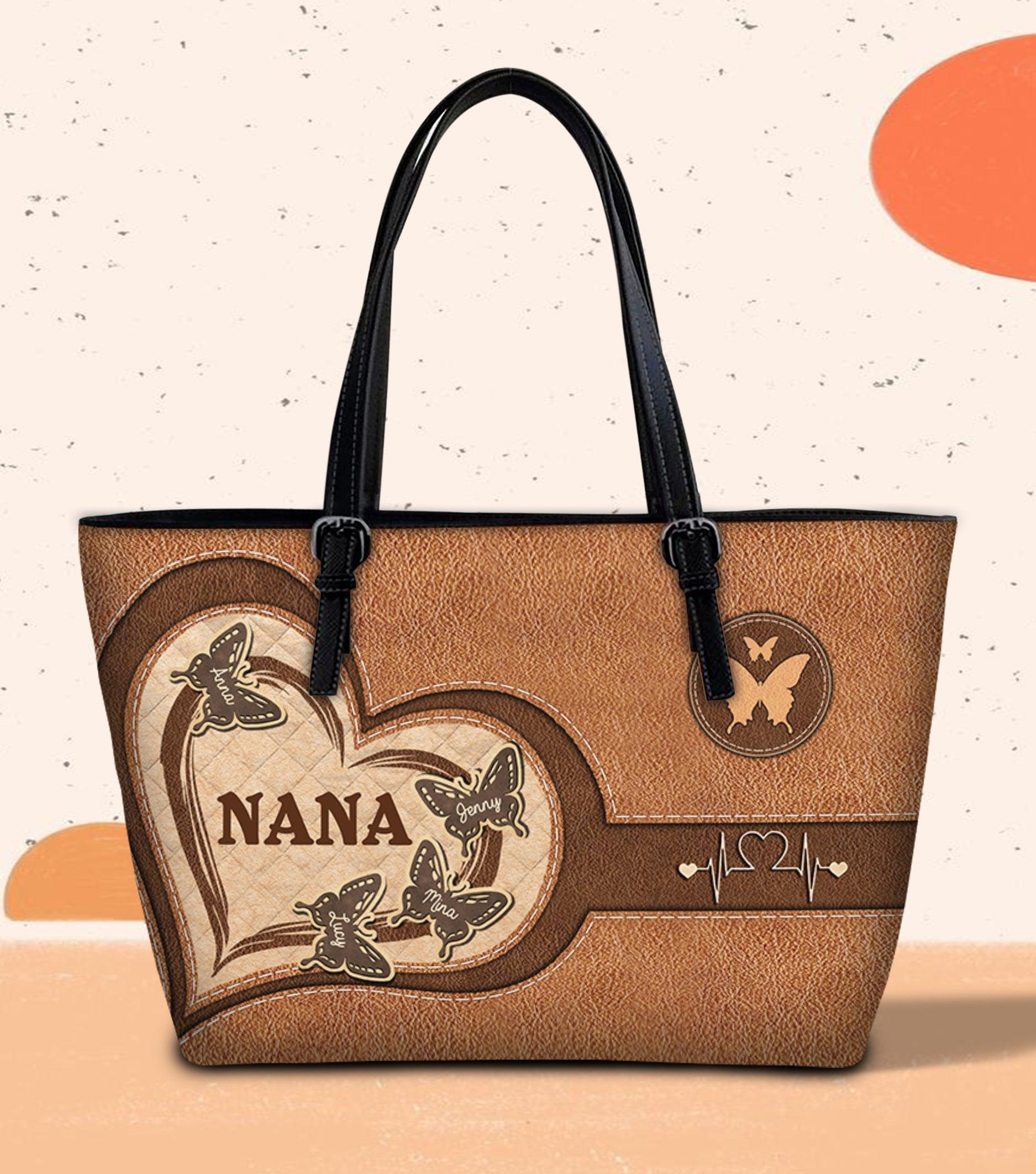 Grandma Personalized Leather Tote Bag Personalized Gift for Nana Grandma Grandmother Grandparents LT018PS05 BMGifts