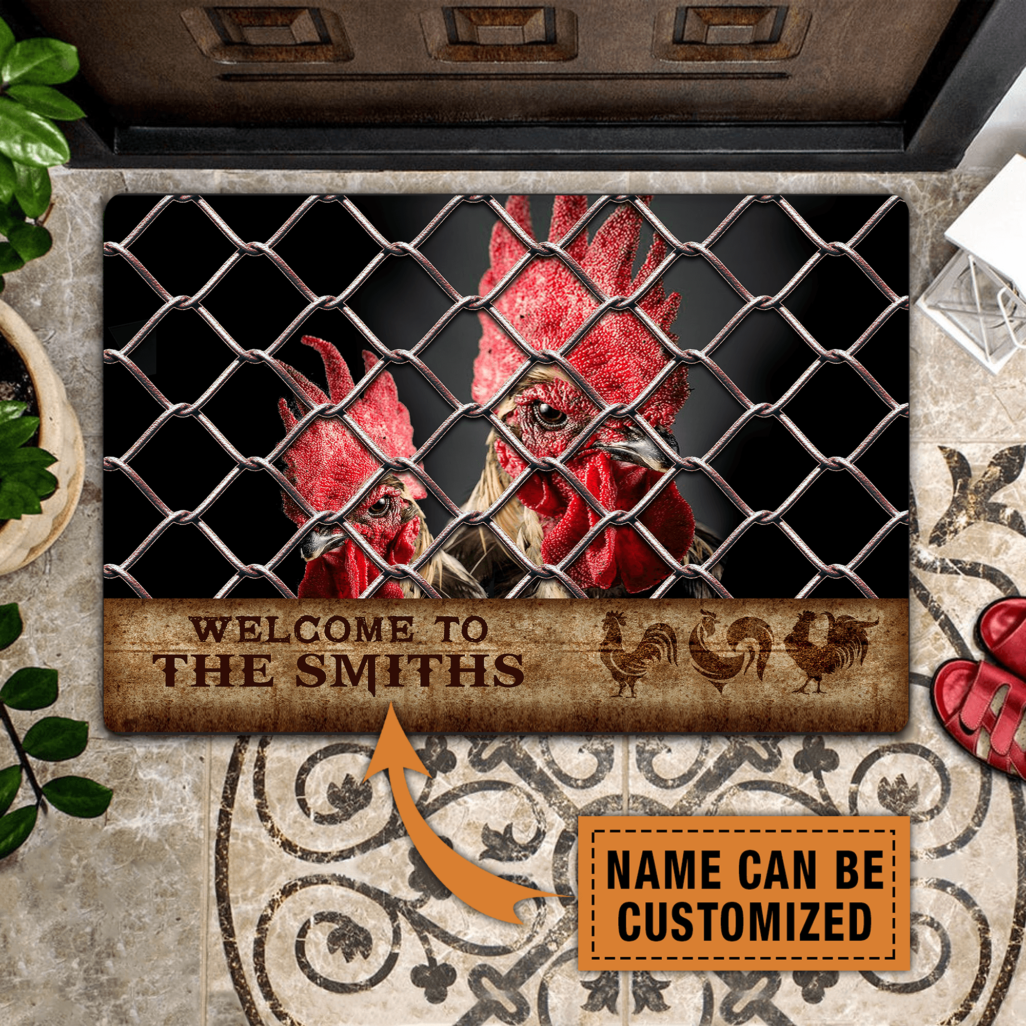 Personalized Chicken Doormat, Personalized Gift for Farmers, Cow Lovers, Chicken Lovers - DM100PS - BMGifts