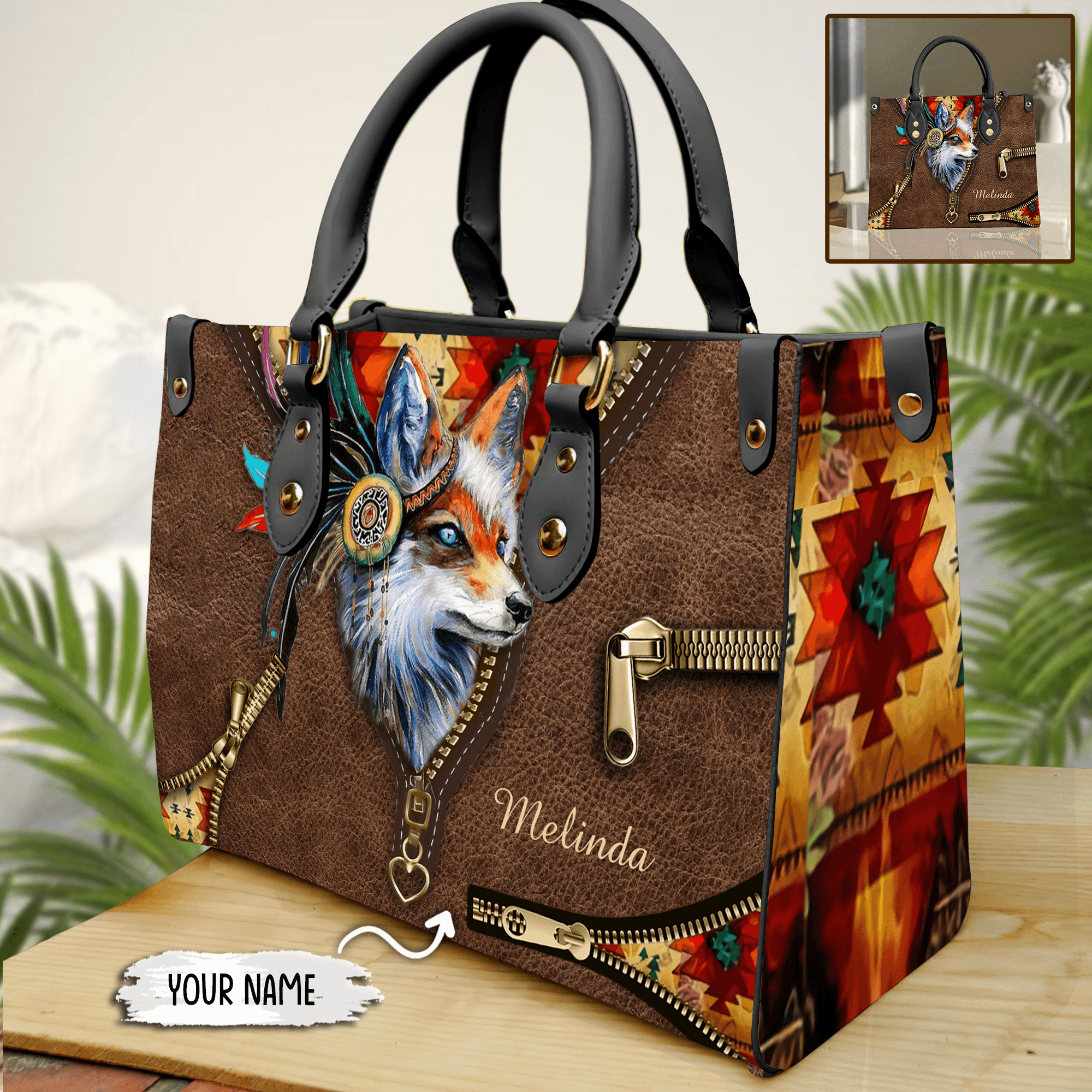 Personalized Fox Leather Handbag LD010PS03 BMGifts