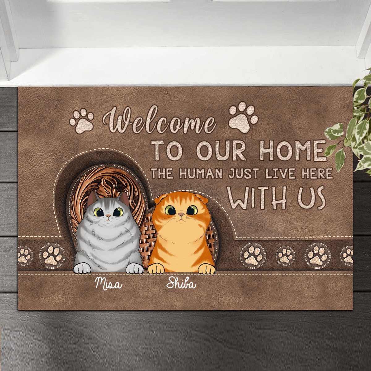 Welcome To Our Home Cats Personalized Doormat, Personalized Gift for Cat Lovers, Cat Mom, Cat Dad - DM037PS - BMGifts