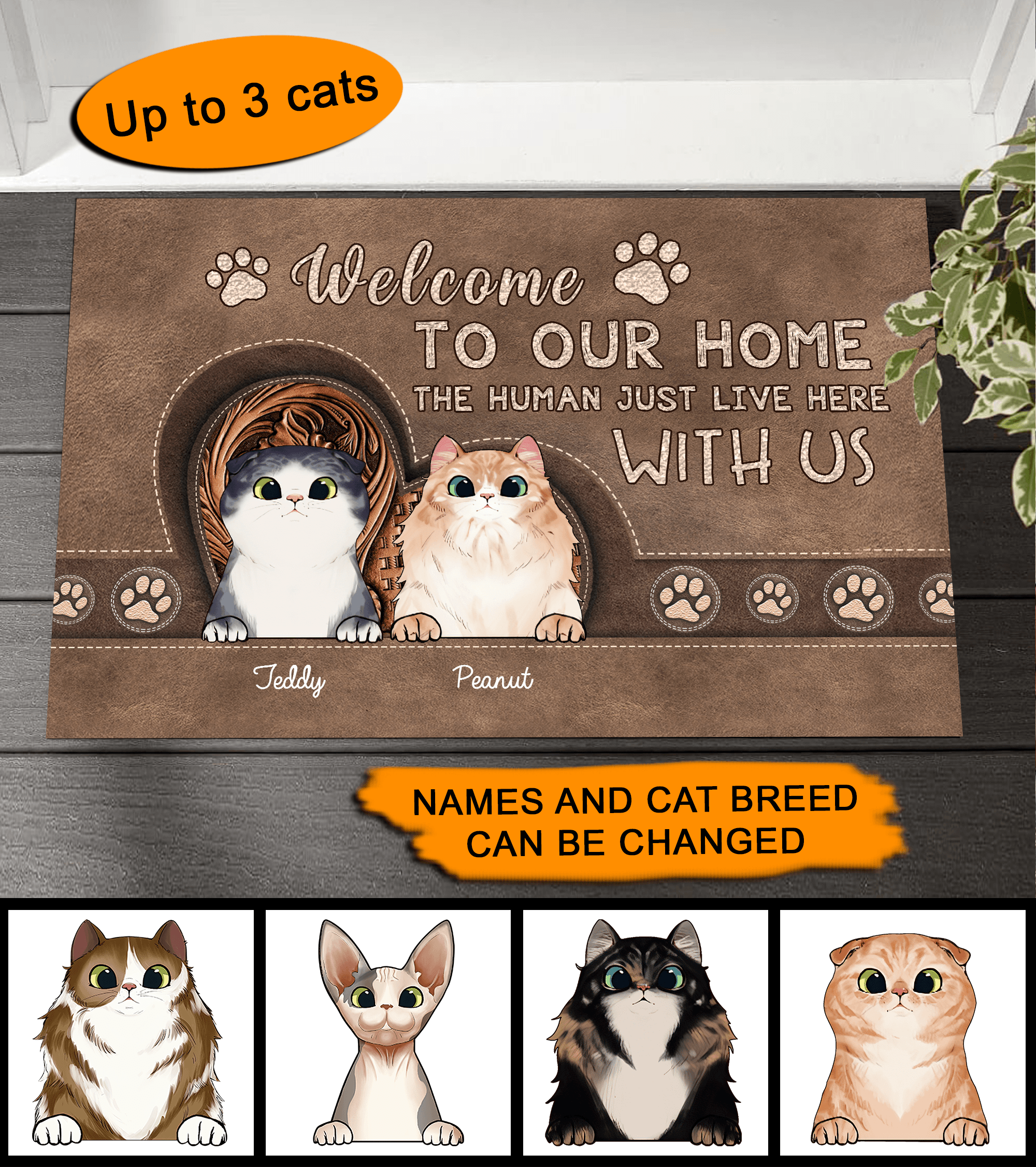 Welcome To Our Home Cats Personalized Doormat, Personalized Gift for Cat Lovers, Cat Mom, Cat Dad - DM037PS - BMGifts
