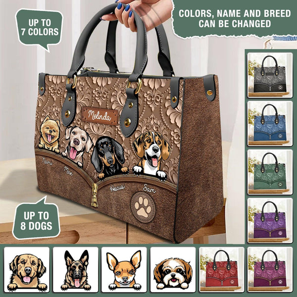 Zipper Dog Personalized Leather Handbag, Personalized Gift for Dog