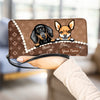 Luxury Brown Leather Dog Personalized Clutch Purse, Personalized Gift for Dog Lovers, Dog Dad, Dog Mom - PU094PS02