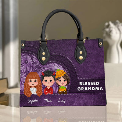 Blessed Grandma Grandma Personalized Leather Handbag, Personalized Gift for Nana, Grandma, Grandmother, Grandparents - LD119PS02