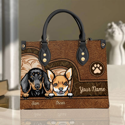 Floral Leather Dog Personalized Lady Handbag, Personalized Gift for Dog Lovers, Dog Dad, Dog Mom - LD125PS02