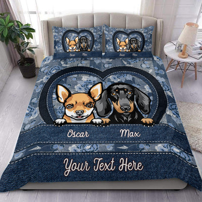 New Flower Denim Dog Personalized Bedding Set, Personalized Gift for Dog Lovers, Dog Dad, Dog Mom - BD143PS02