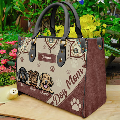 Paws Pattern Dog Personalized Leather Handbag, Mother’s Day Gift for Dog Lovers, Dog Dad, Dog Mom - LD116PS02