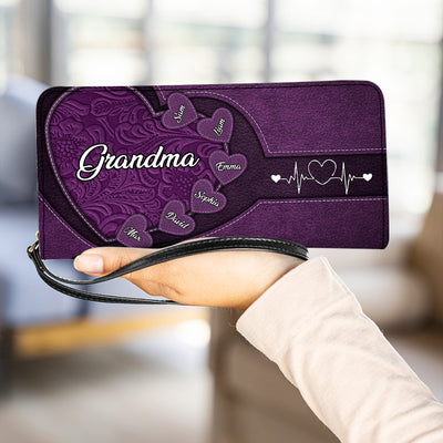 Sweet Heart Colorful Grandma Personalized Clutch Purse, Personalized Gift for Nana, Grandma, Grandmother, Grandparents - PU095PS02