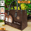 Flower Colorful Cat Personalized Leather Handbag, Personalized Gift for Cat Lovers, Cat Mom, Cat Dad - LD117PS02