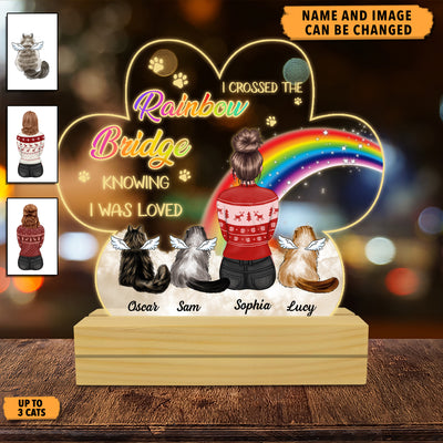 Rainbow Bridge Cat Personalized Plaque LED Night Light, Personalized Gift for Cat Lovers, Cat Mom, Cat Dad - LP008PS02