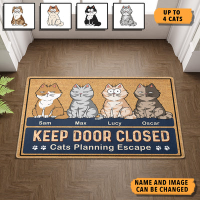 Keep Door Closed Cat Personalized Doormat, Personalized Gift for Cat Lovers, Cat Mom, Cat Dad - DM106PS02