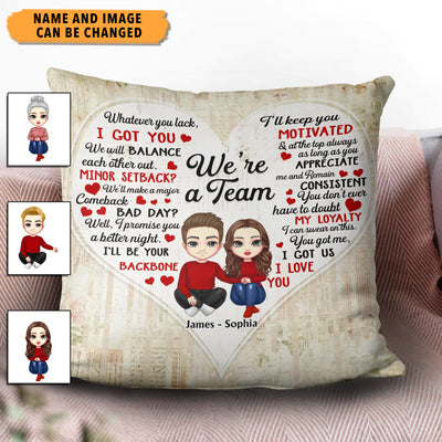 We're A Team Couple Personalized Linen Pillow, Valentine Gift for Couples, Husband, Wife, Parents, Lovers - PL068PS02