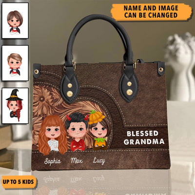 Blessed Grandma Grandma Personalized Leather Handbag, Personalized Gift for Nana, Grandma, Grandmother, Grandparents - LD119PS02