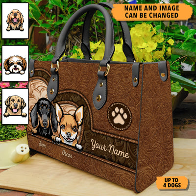 Floral Leather Dog Personalized Lady Handbag, Personalized Gift for Dog Lovers, Dog Dad, Dog Mom - LD125PS02