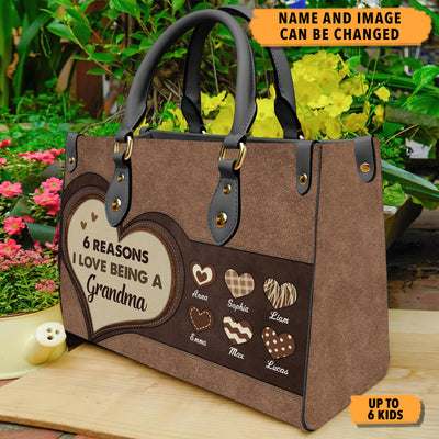 Reasons I Love Being A Grandma Grandma Personalized Leather Handbag, Personalized Gift for Nana, Grandma, Grandmother, Grandparents - LD120PS02