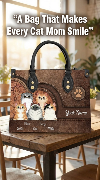 Cat Personalized Leather Handbag, Personalized Gift for Cat Lovers, Cat Mom, Cat Dad - LD031PS04