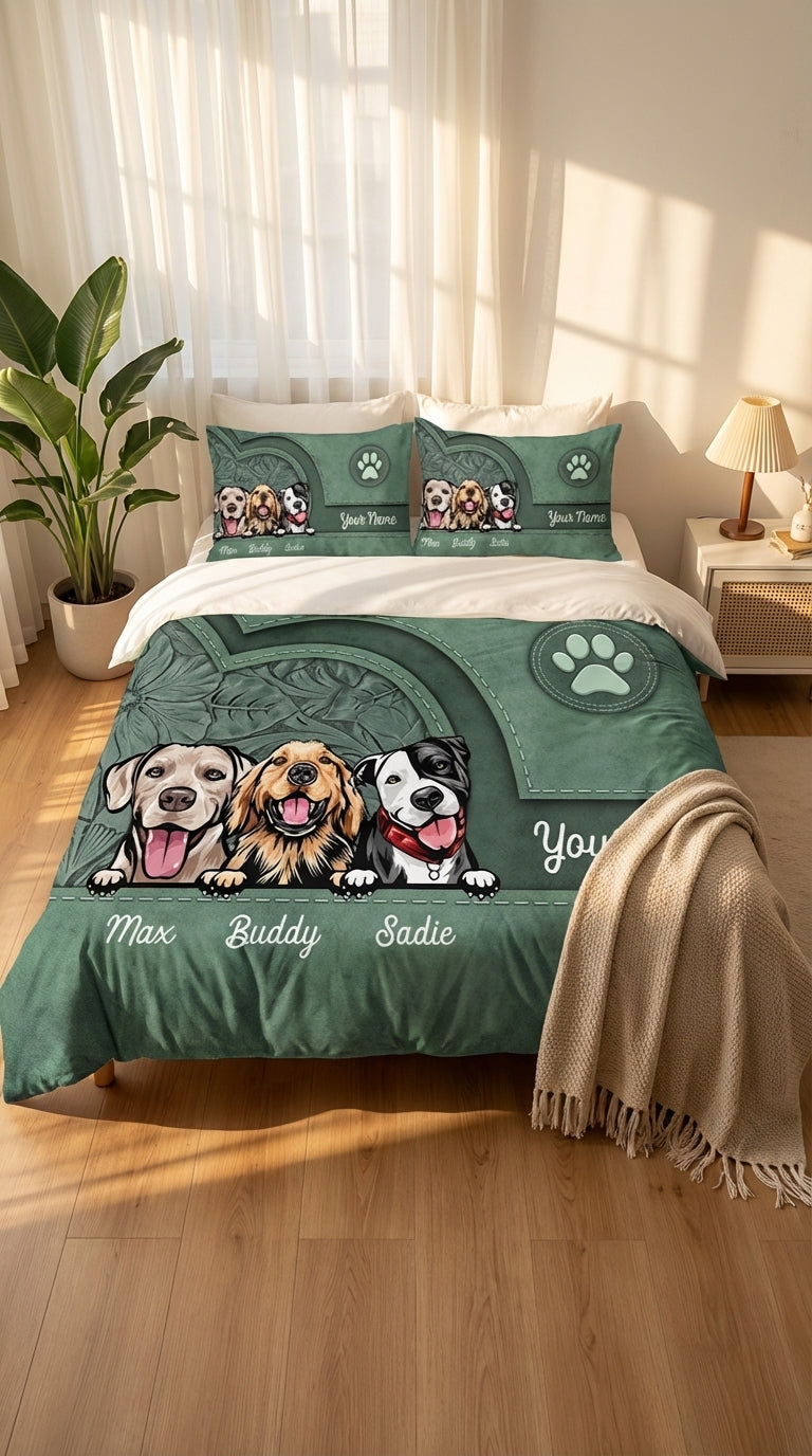 Dog Personalized Bedding Set, Personalized Gift for Dog Lovers, Dog Dad, Dog Mom - BD146PS05