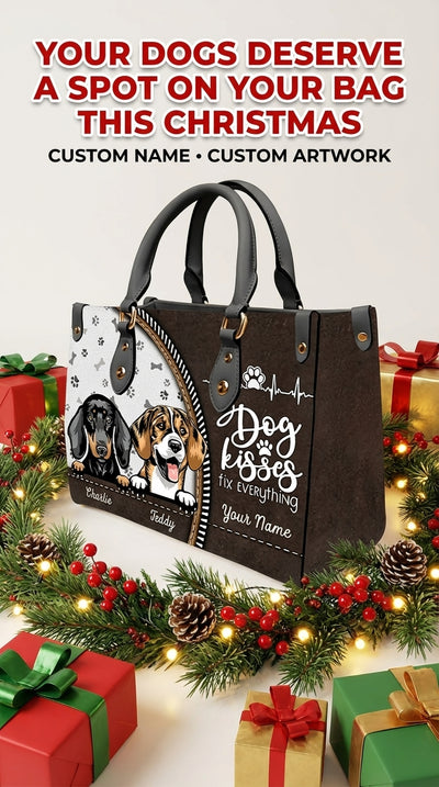 Dog Kisses Fix Everything Dog Personalized Leather Handbag, Gift for Dog Lovers, Dog Dad, Dog Mom - LD108PS02