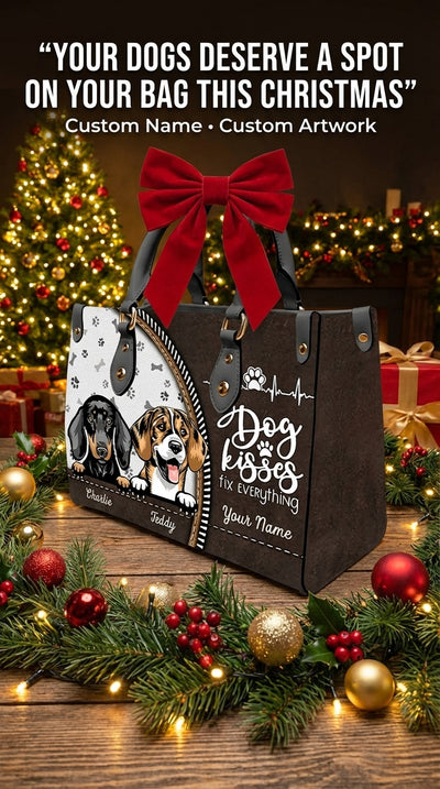 Dog Kisses Fix Everything Dog Personalized Leather Handbag, Gift for Dog Lovers, Dog Dad, Dog Mom - LD108PS02