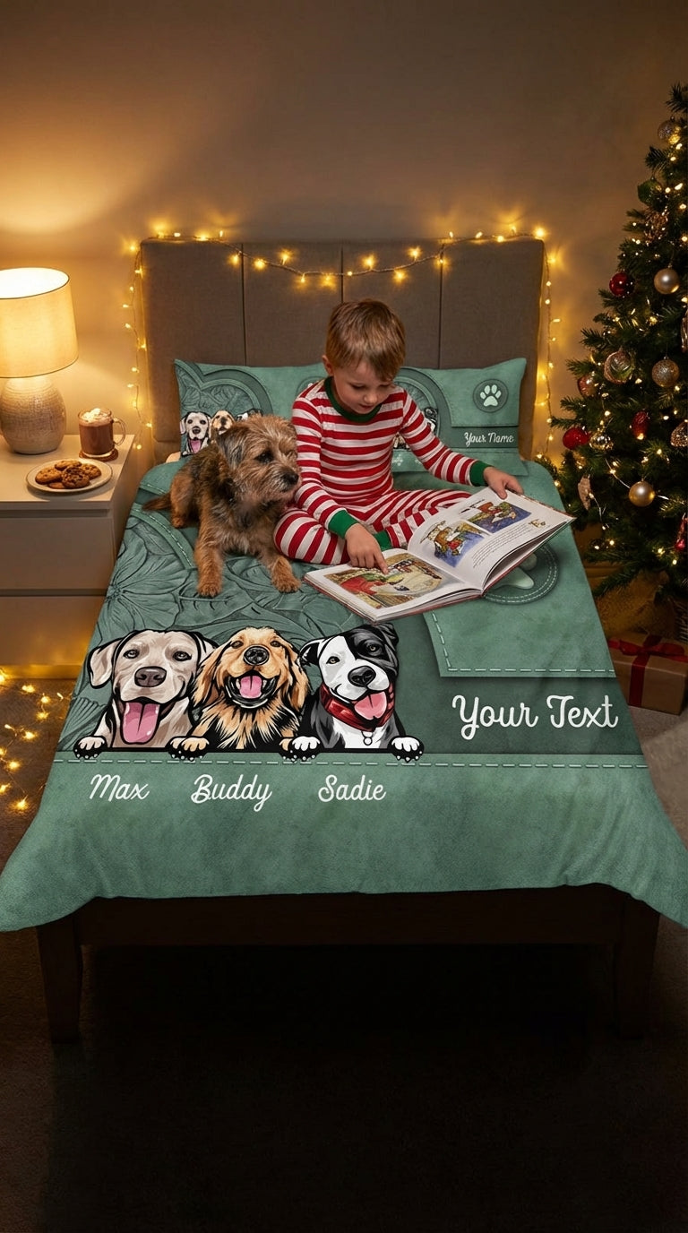 Dog Personalized Bedding Set, Personalized Gift for Dog Lovers, Dog Dad, Dog Mom - BD146PS05