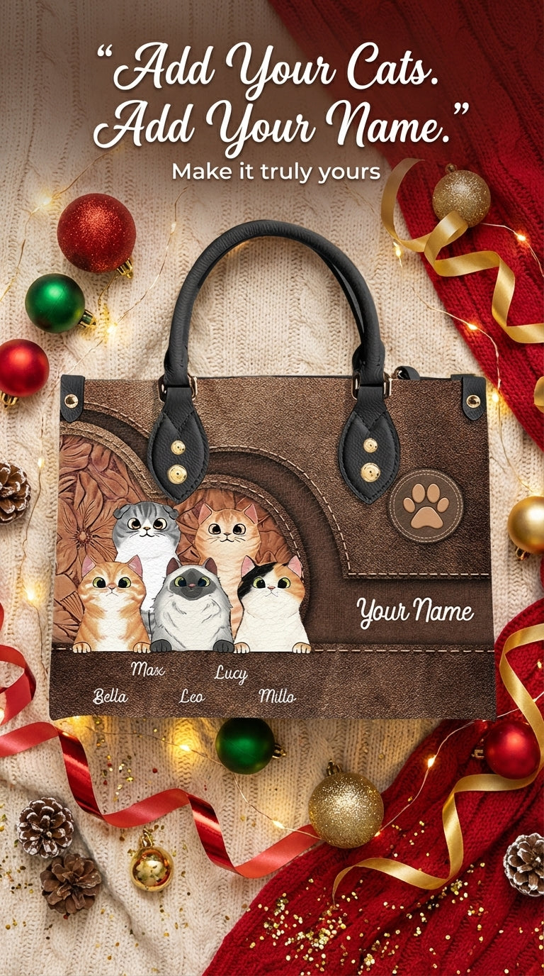 Cat Personalized Leather Handbag, Personalized Gift for Cat Lovers, Cat Mom, Cat Dad - LD031PS04