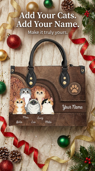 Cat Personalized Leather Handbag, Personalized Gift for Cat Lovers, Cat Mom, Cat Dad - LD031PS04