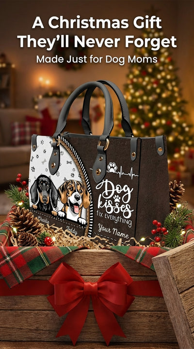 Dog Kisses Fix Everything Dog Personalized Leather Handbag, Gift for Dog Lovers, Dog Dad, Dog Mom - LD108PS02