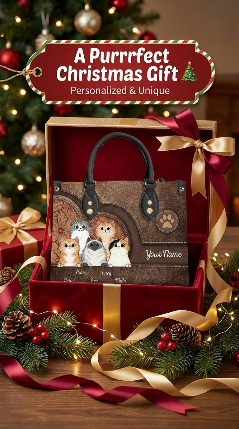 Cat Personalized Leather Handbag, Personalized Gift for Cat Lovers, Cat Mom, Cat Dad - LD031PS04