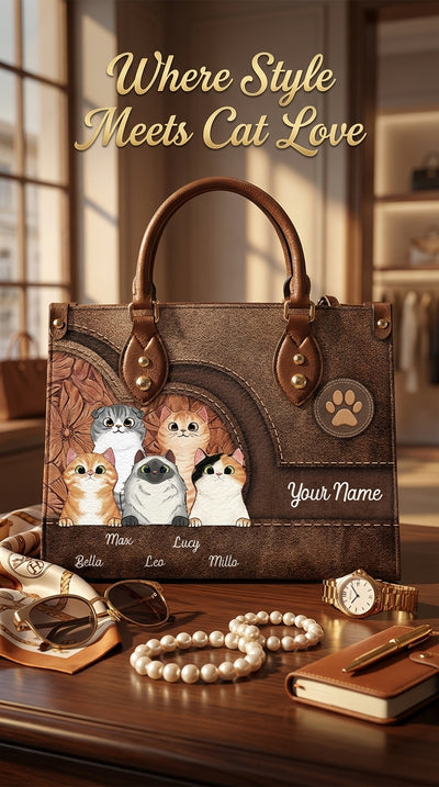 Cat Personalized Leather Handbag, Personalized Gift for Cat Lovers, Cat Mom, Cat Dad - LD031PS04