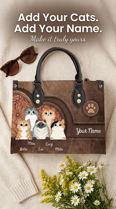 Cat Personalized Leather Handbag, Personalized Gift for Cat Lovers, Cat Mom, Cat Dad - LD031PS04