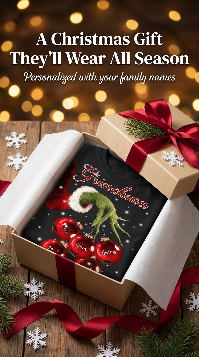 Grandma Christmas Grinch Hand Personalized Shirt, Personalized Gift for Nana, Grandma, Grandmother, Grandparents - TS022PS07re