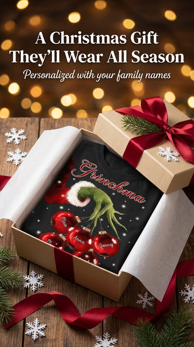 Grandma Christmas Grinch Hand Personalized Shirt, Personalized Gift for Nana, Grandma, Grandmother, Grandparents - TS022PS07re